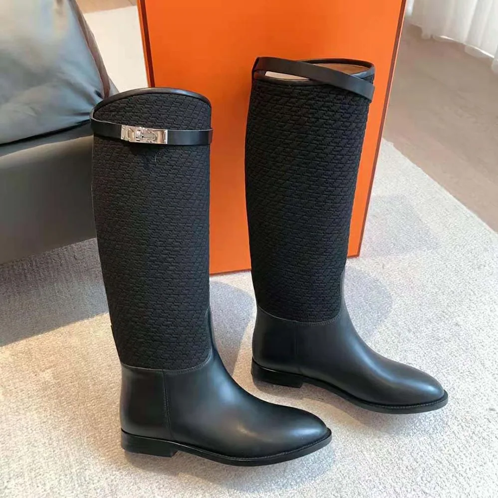 Hermes Jumping Boot in Quilted Canvas and Calfskin for Women in Black Hermes Jumping Boot in Quilted Canvas and Calfskin for Women in Black