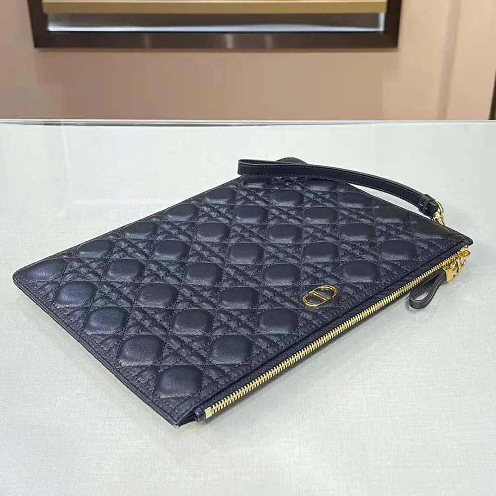 Dior Large Dior Caro Daily Pouch Cannage Calfskin for Women in Black