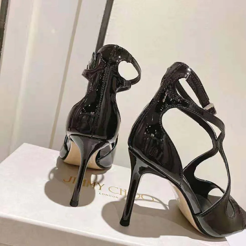 Jimmy Choo Azia 110 Black Patent Leather Sandals for Women Jimmy Choo Azia 110 Black Patent Leather Sandals for Women