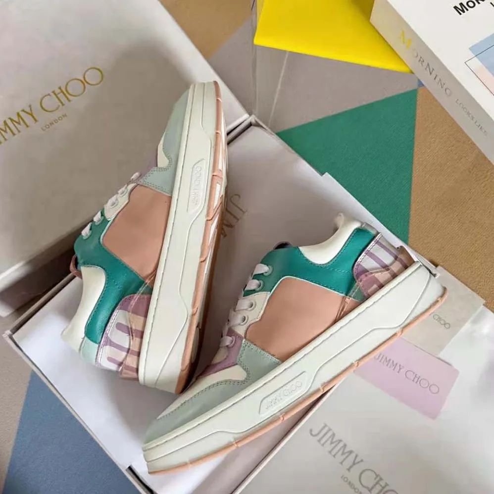 Jimmy Choo Florent/F Powder Pink and Pastel Mix Leather Trainers for Women Jimmy Choo Florent/F Powder Pink and Pastel Mix Leather Trainers for Women