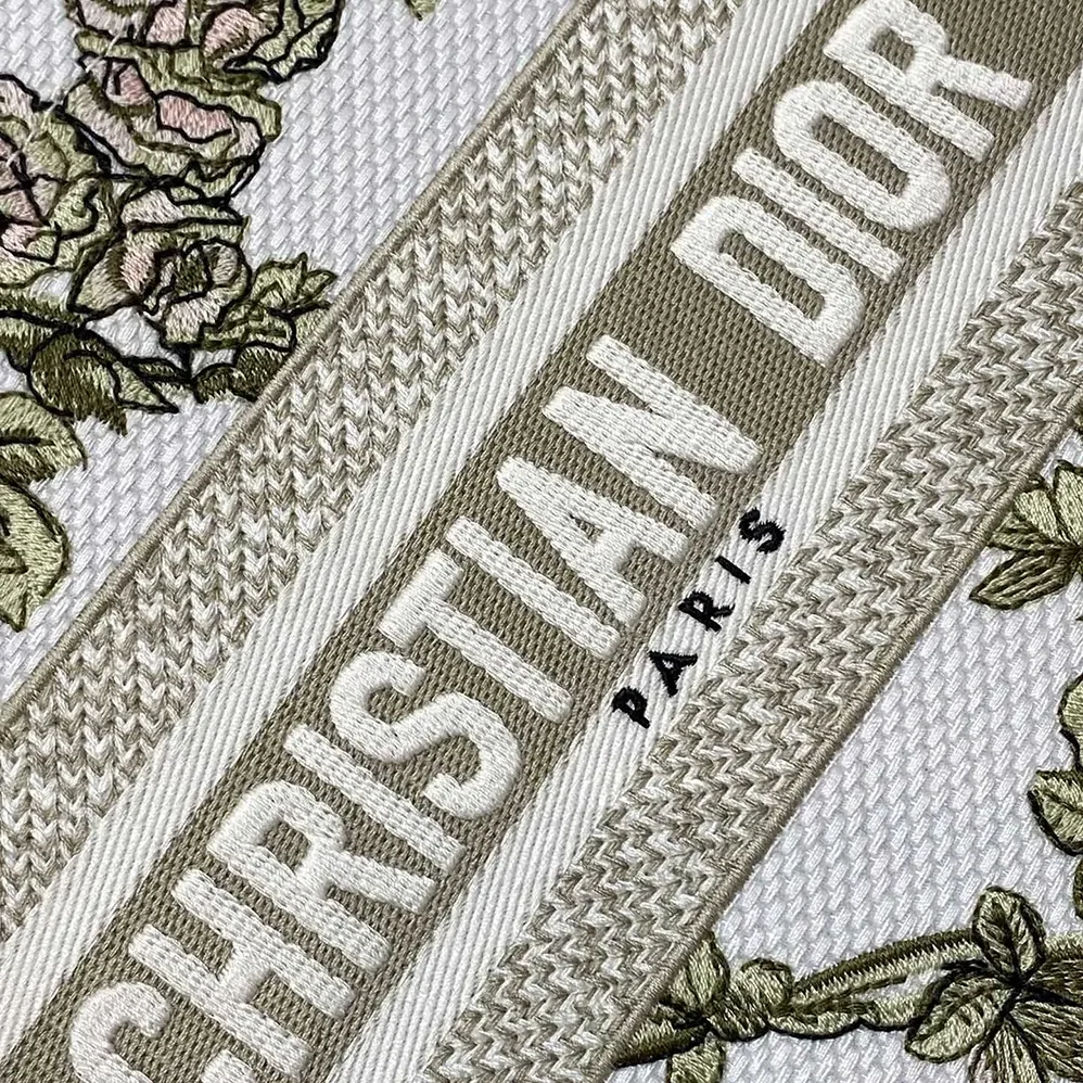 Dior Small Dior Book Tote Multicolor Amour de Roses Embroidery and Latte Calfskin for Women