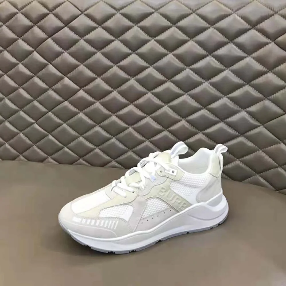 Burberry Logo Print Leather Suede and Mesh Sneakers for Men in White Burberry Logo Print Leather Suede and Mesh Sneakers for Men in White