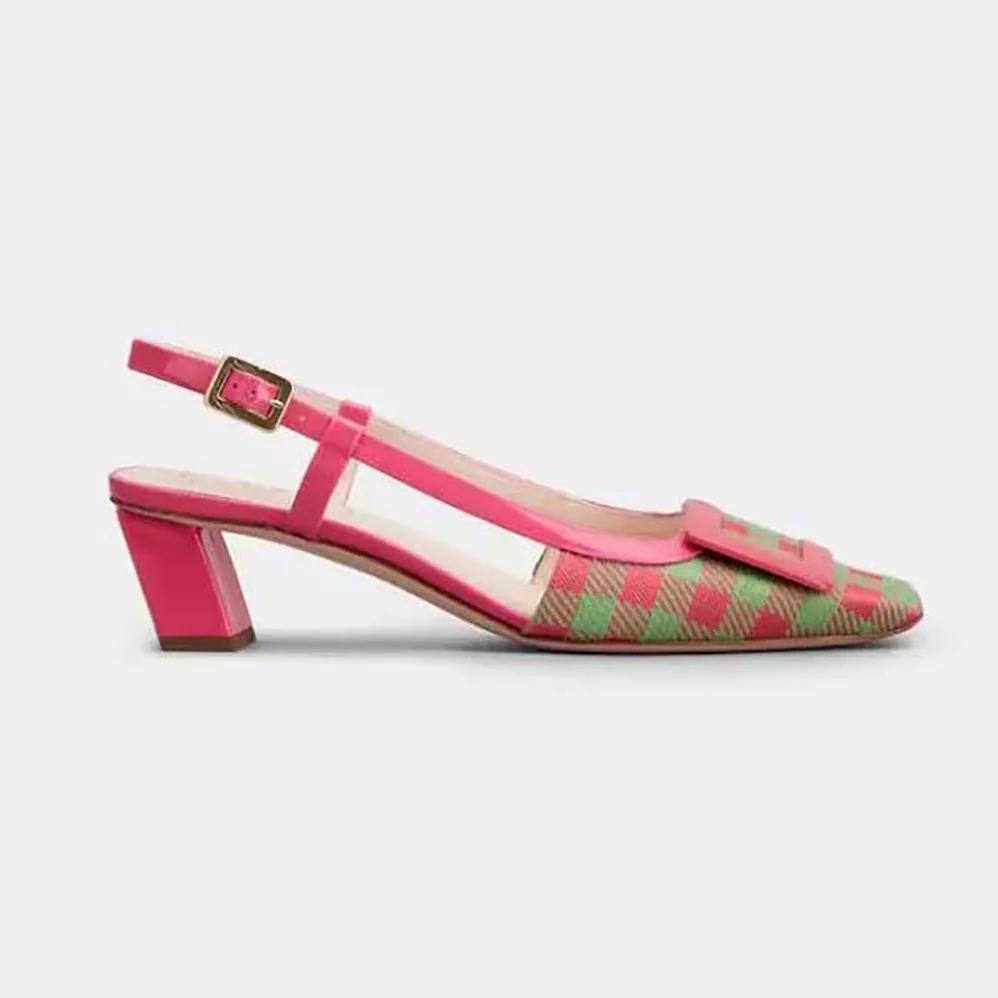 Roger Vivier Belle Vivier Lacquered Buckle Slingback Pumps in Fabric for Women in Pink Roger Vivier Belle Vivier Lacquered Buckle Slingback Pumps in Fabric for Women in Pink