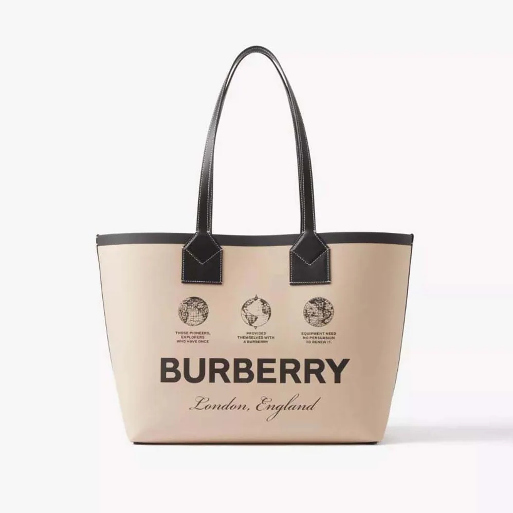 Burberry Label Print Cotton Medium London Tote Bag for Women