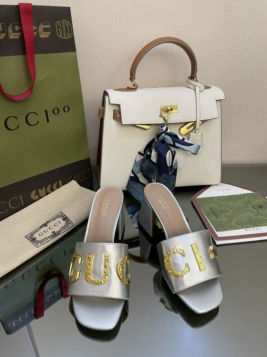 Gucci ‘Gucci' Slide Sandal Silver for Women
