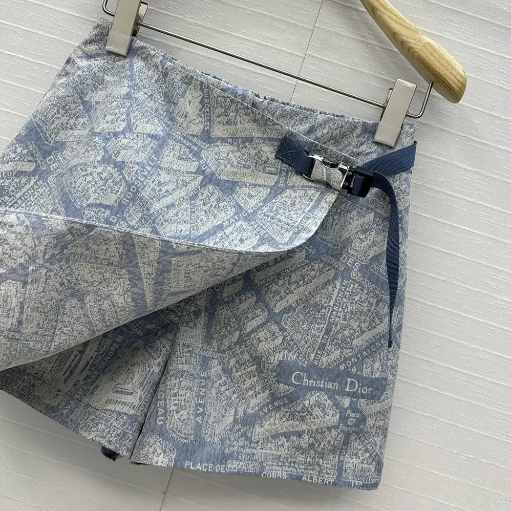 Dior Skort White and Chambray Blue Jacquard Technical Taffeta with Plan de Paris Motif for Women Dior Skort White and Chambray Blue Jacquard Technical Taffeta with Plan de Paris Motif for Women