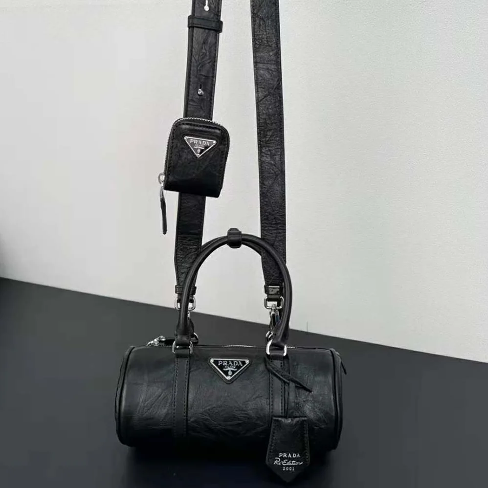 Prada Antique Nappa Leather Handbag for Women in Black Prada Antique Nappa Leather Handbag for Women in Black