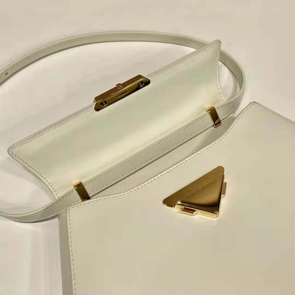 Prada Medium Brushed Leather Handbag for Women in White Prada Medium Brushed Leather Handbag for Women in White