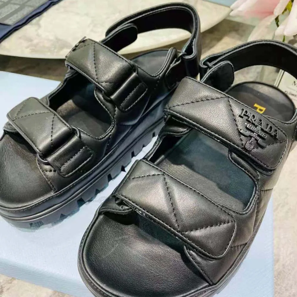 Prada Padded Nappa Leather Sandals for Women in Black Prada Padded Nappa Leather Sandals for Women in Black