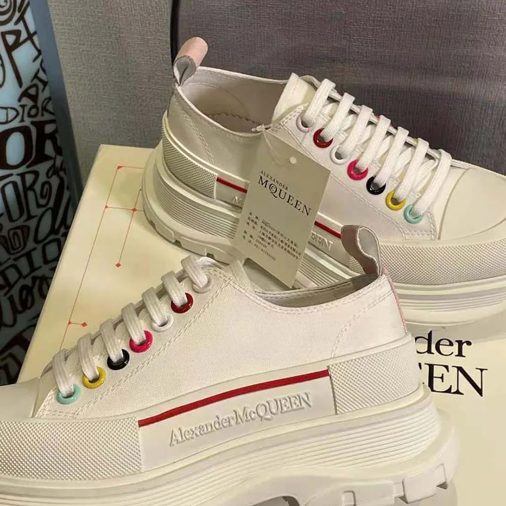 Alexander Mcqueen White Canvas Tread Slick Lace Up for Women Alexander Mcqueen White Canvas Tread Slick Lace Up for Women