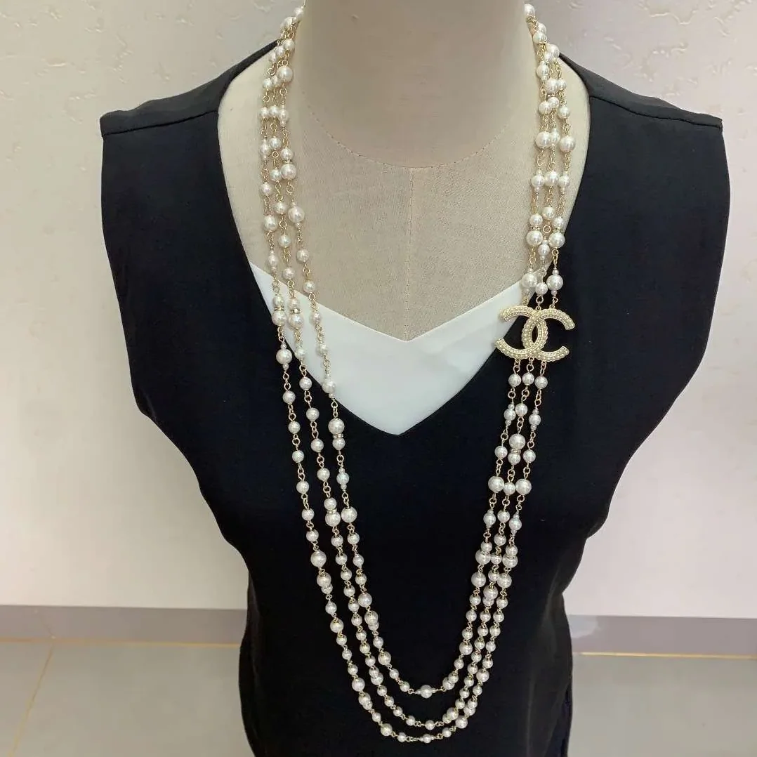 Chanel Three in Layer Pearl Necklace Gold Chanel Three in Layer Pearl Necklace Gold