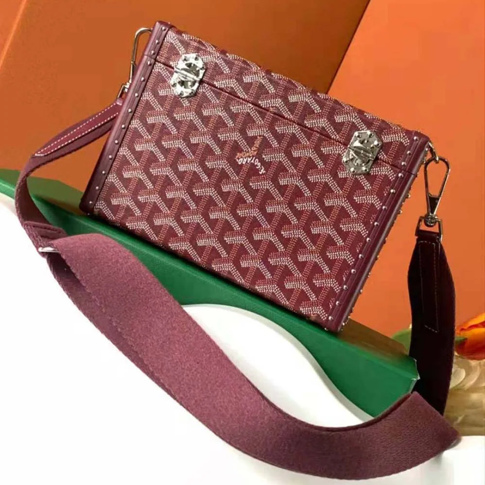 Goyard Cassette Trunk Bag in Goyardine Canvas & Clamecy Cowhide for Women in Maroon