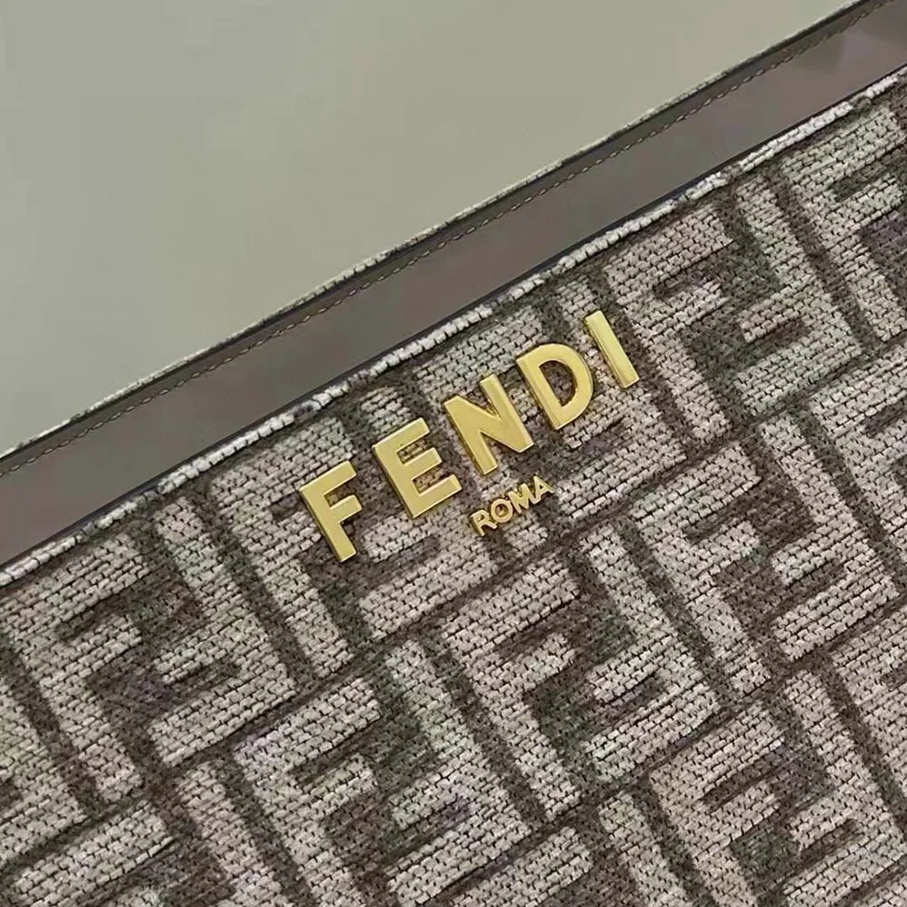 Fendi O'Lock Zip Dark Grey Tapestry Fabric Bag for Women Fendi O'Lock Zip Dark Grey Tapestry Fabric Bag for Women