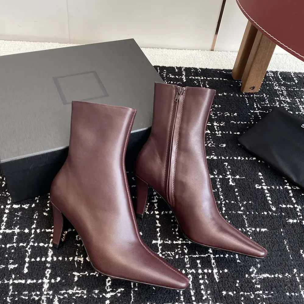Saint Laurent YSL Jill Booties In Smooth Leather for Women in Maroon