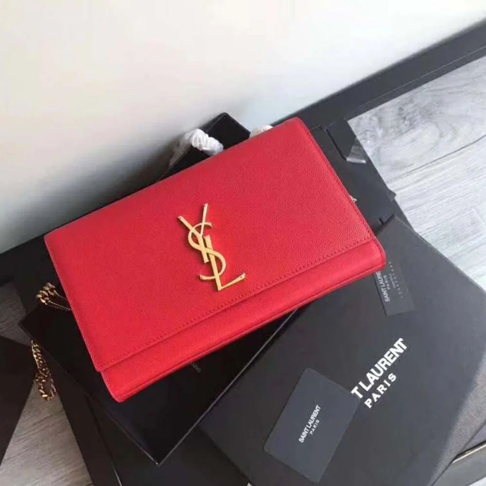 Saint Laurent YSL Kate Medium Grain De Poudre Embossed for Women in Red Saint Laurent YSL Kate Medium Grain De Poudre Embossed for Women in Red