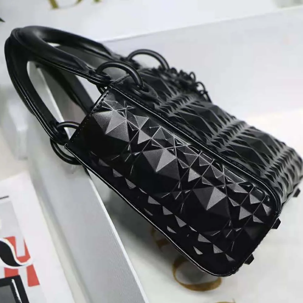 Dior Mini Lady Dior Bag Black Cannage Calfskin with Diamond Motif for Women