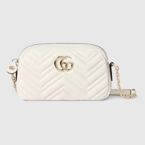 Gucci Marmont Camera Small Shoulder Bag in White Gold Hardware