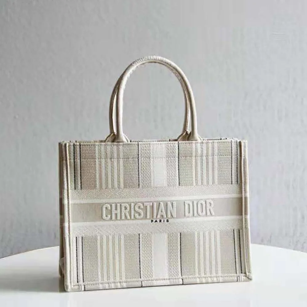 Dior Dior Book Tote Beige Stripes Embroidery for Women Dior Dior Book Tote Beige Stripes Embroidery for Women