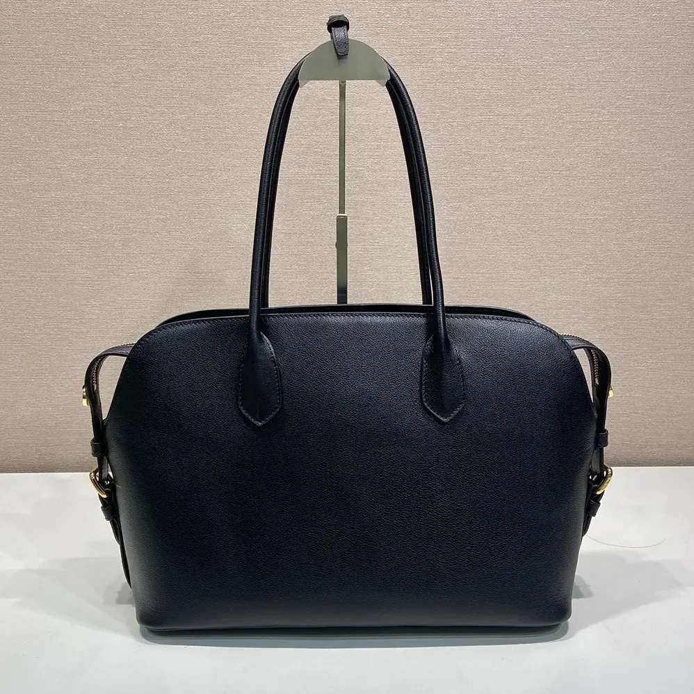 Prada Large Leather Tote Bag for Women in Black