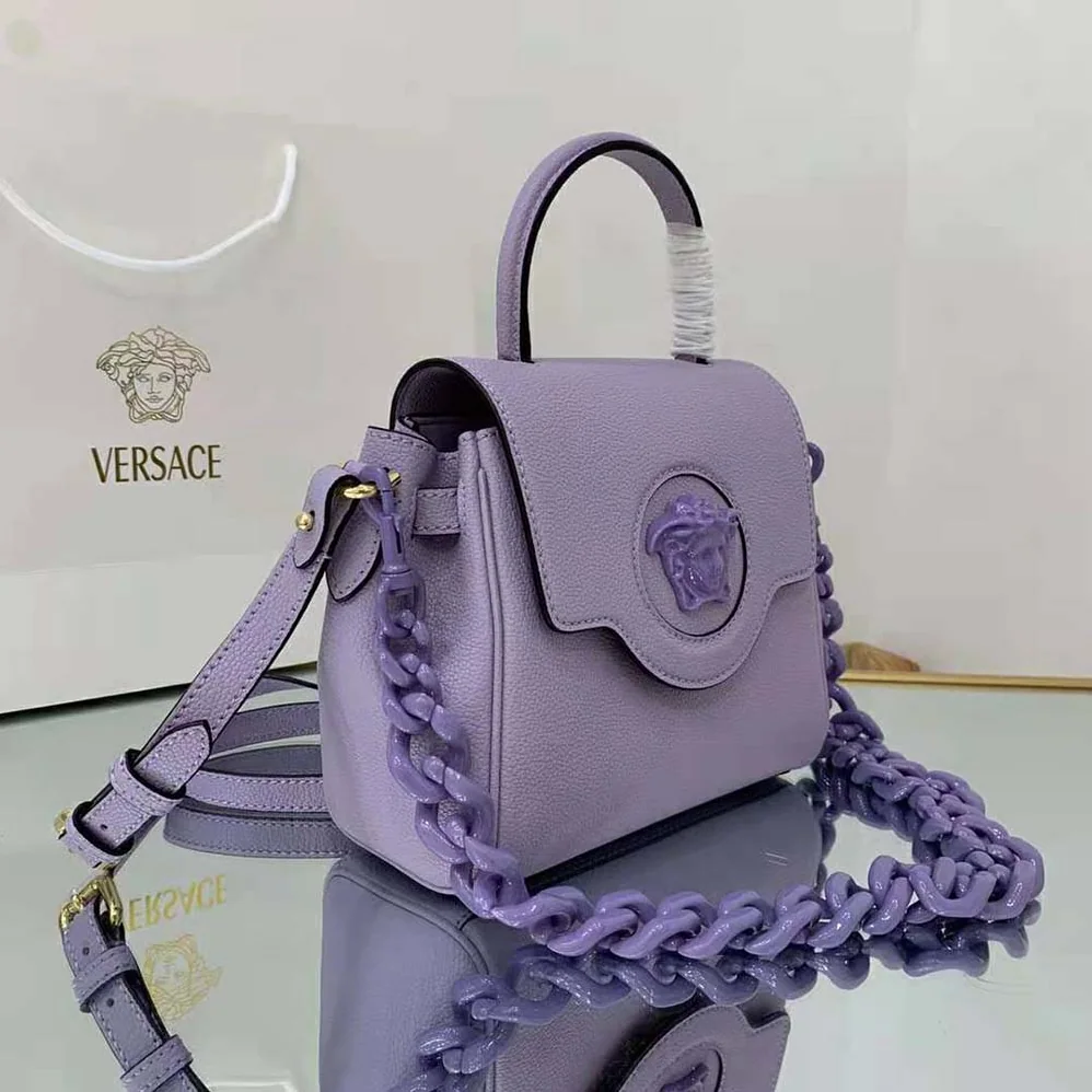 Versace La Medusa Small Handbag Crafted From Premium Leather for Women in Purple Versace La Medusa Small Handbag Crafted From Premium Leather for Women in Purple