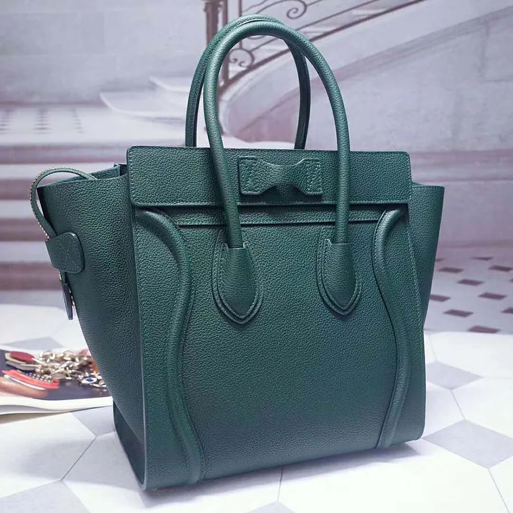 Celine Micro Luggage Handbag in Drummed Calfskin for Women in Dark Green Celine Micro Luggage Handbag in Drummed Calfskin for Women in Dark Green