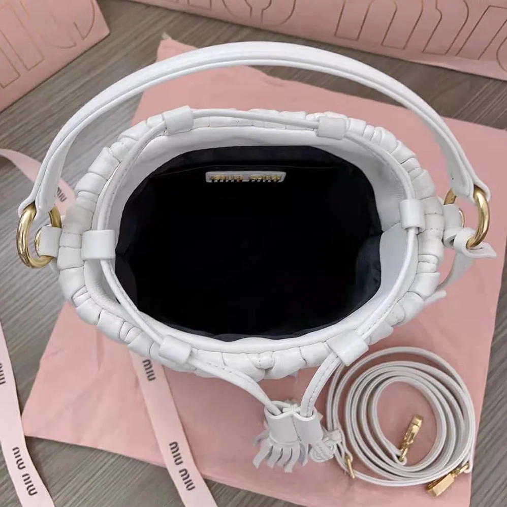 Miu Miu Matelassé Nappa Leather Bucket Bag for Women in White Miu Miu Matelassé Nappa Leather Bucket Bag for Women in White