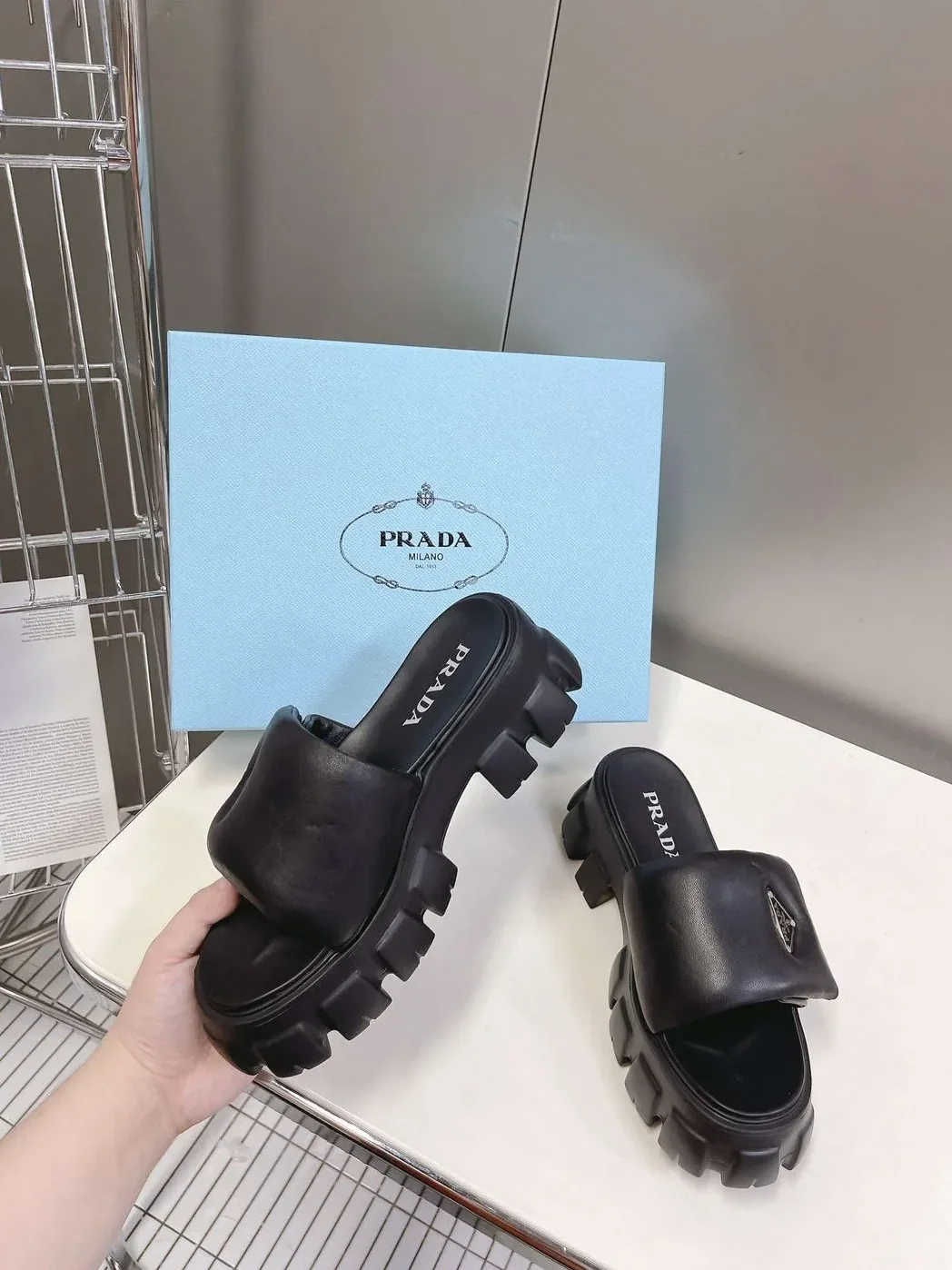 Prada Soft Padded Slides Black