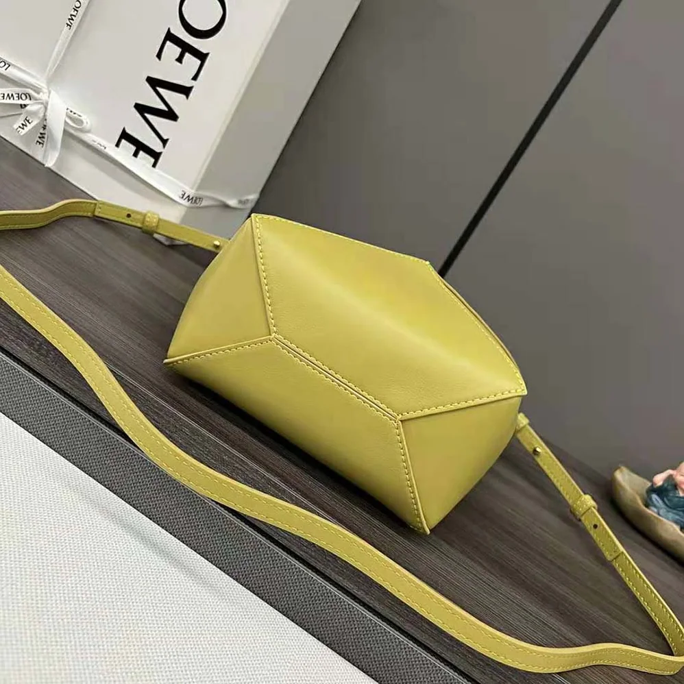 Loewe Mini Puzzle Fold Tote in Shiny Calfskin for Unisex in Yellow Loewe Mini Puzzle Fold Tote in Shiny Calfskin for Unisex in Yellow