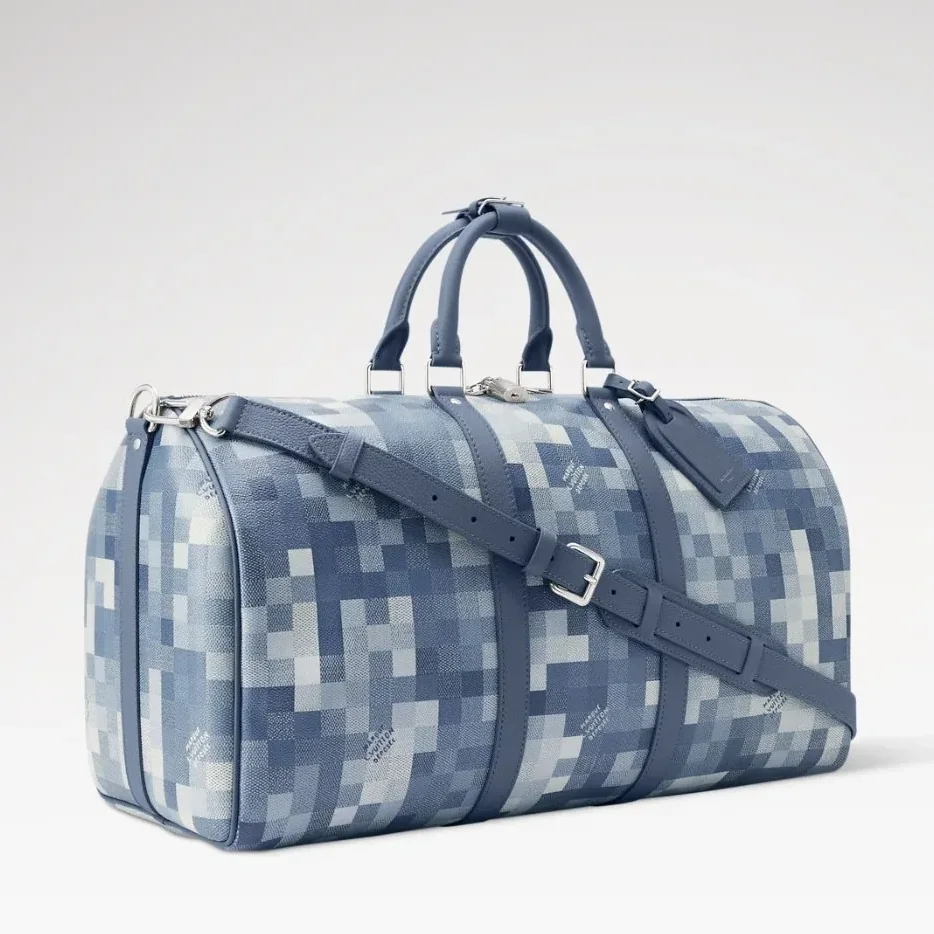 Louis Vuitton Keepall Bandouliere 50 Travel Bag in Blue Damoflage Silver Hardware