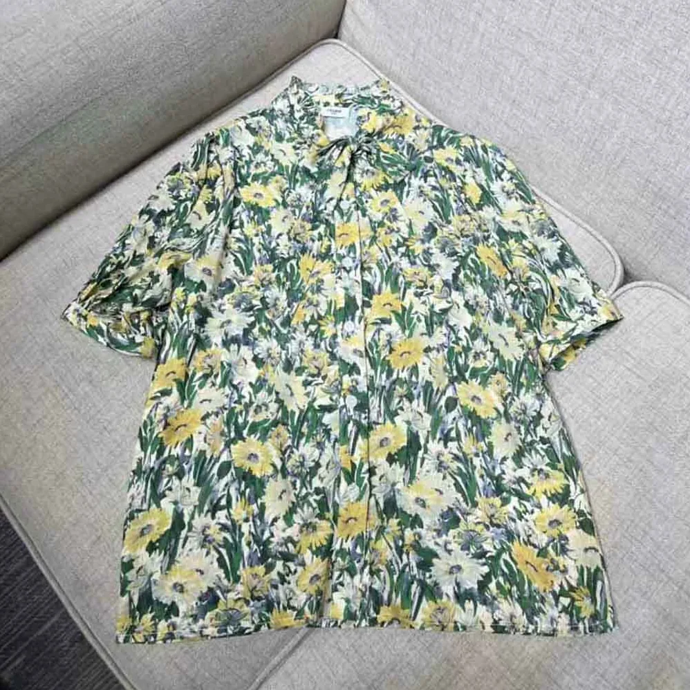 Celine Lavalliere Blouse in Paquerette Crepon for Women in Green