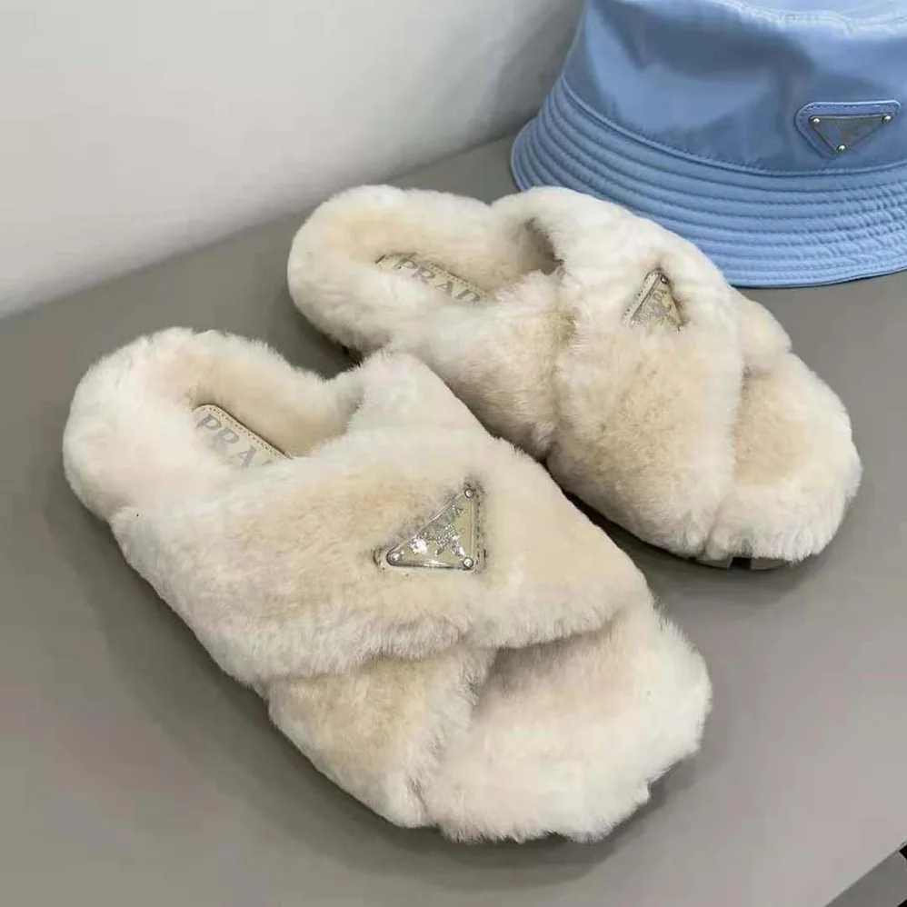 Prada Shearling Sandals in 20mm Heel for Women in Sandy