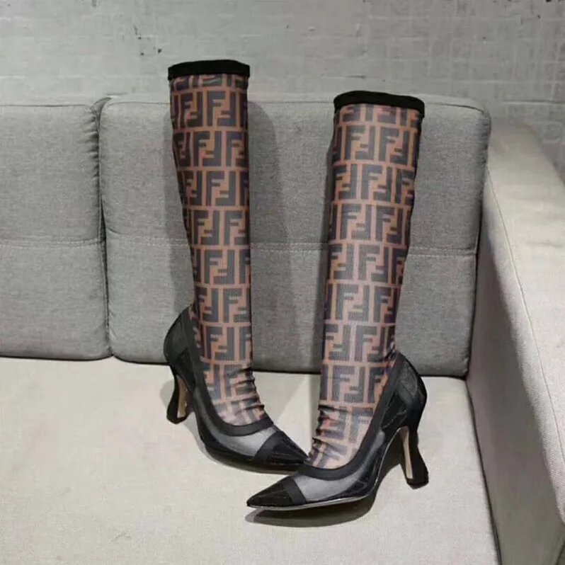 Fendi Shoes Black Technical Mesh Boots for Women Fendi Shoes Black Technical Mesh Boots for Women