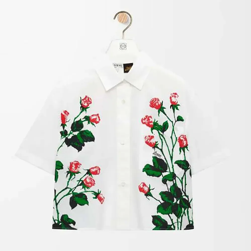 Loewe Short Sleeve Shirt in Cotton for Women in White Loewe Short Sleeve Shirt in Cotton for Women in White