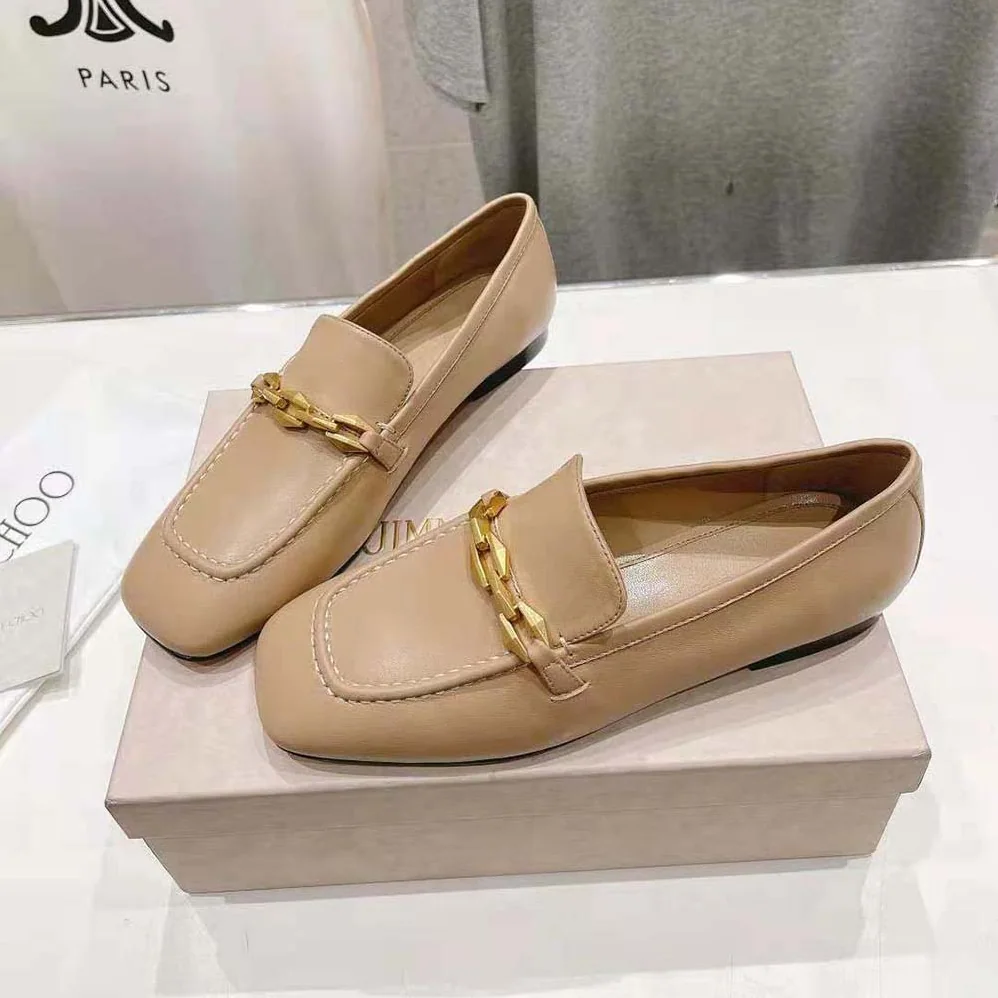 Jimmy Choo Diamond Tilda Loafer Biscuit Calf Leather Loafers with Diamond Chain for Women Jimmy Choo Diamond Tilda Loafer Biscuit Calf Leather Loafers with Diamond Chain for Women