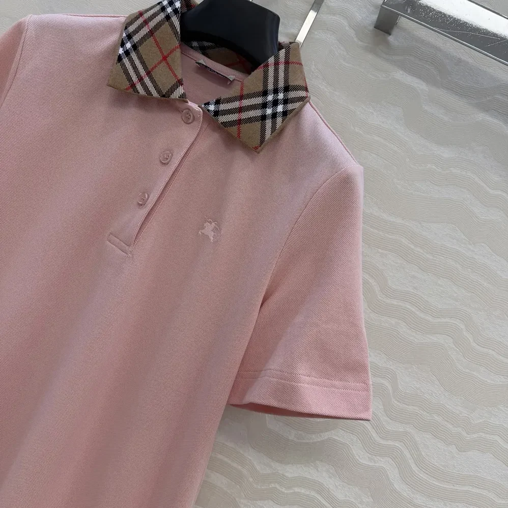 Burberry Check Collar Cotton Polo Shirt Dress for Women in Pink Burberry Check Collar Cotton Polo Shirt Dress for Women in Pink