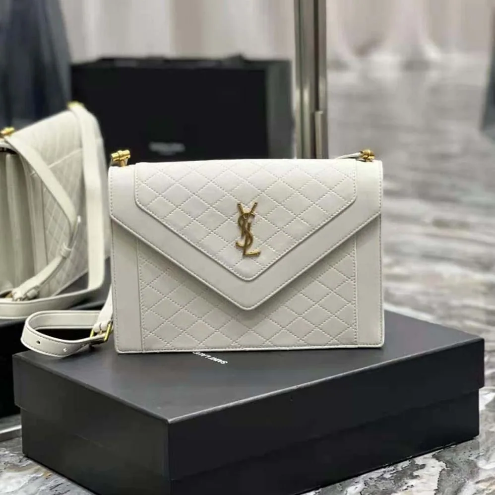 Saint Laurent YSL Gaby Satchel in Quilted Lambskin for Women in White Saint Laurent YSL Gaby Satchel in Quilted Lambskin for Women in White
