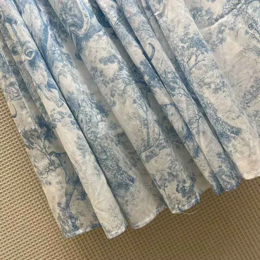Dior Mid-Length Skirt Cornflower Blue Toile de Jouy Cotton Muslin for Women