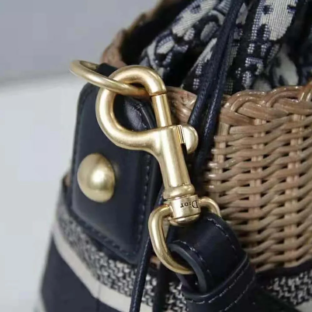 Dior Dior Wicker Basket Bag Blue Dior Oblique Jacquard and Natural Wicker for Women Dior Dior Wicker Basket Bag Blue Dior Oblique Jacquard and Natural Wicker for Women