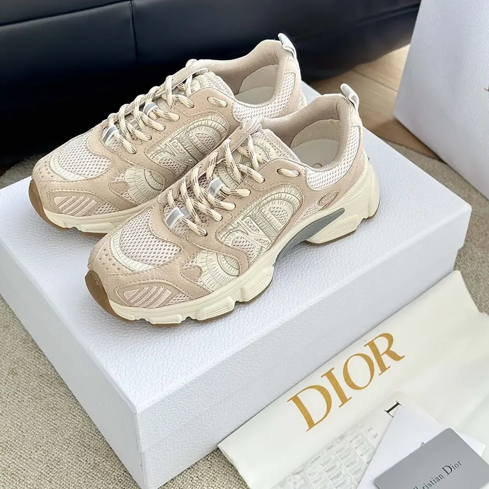 Dior Chrono Sneaker Beige Mesh and Suede Calfskin for Unisex Dior Chrono Sneaker Beige Mesh and Suede Calfskin for Unisex