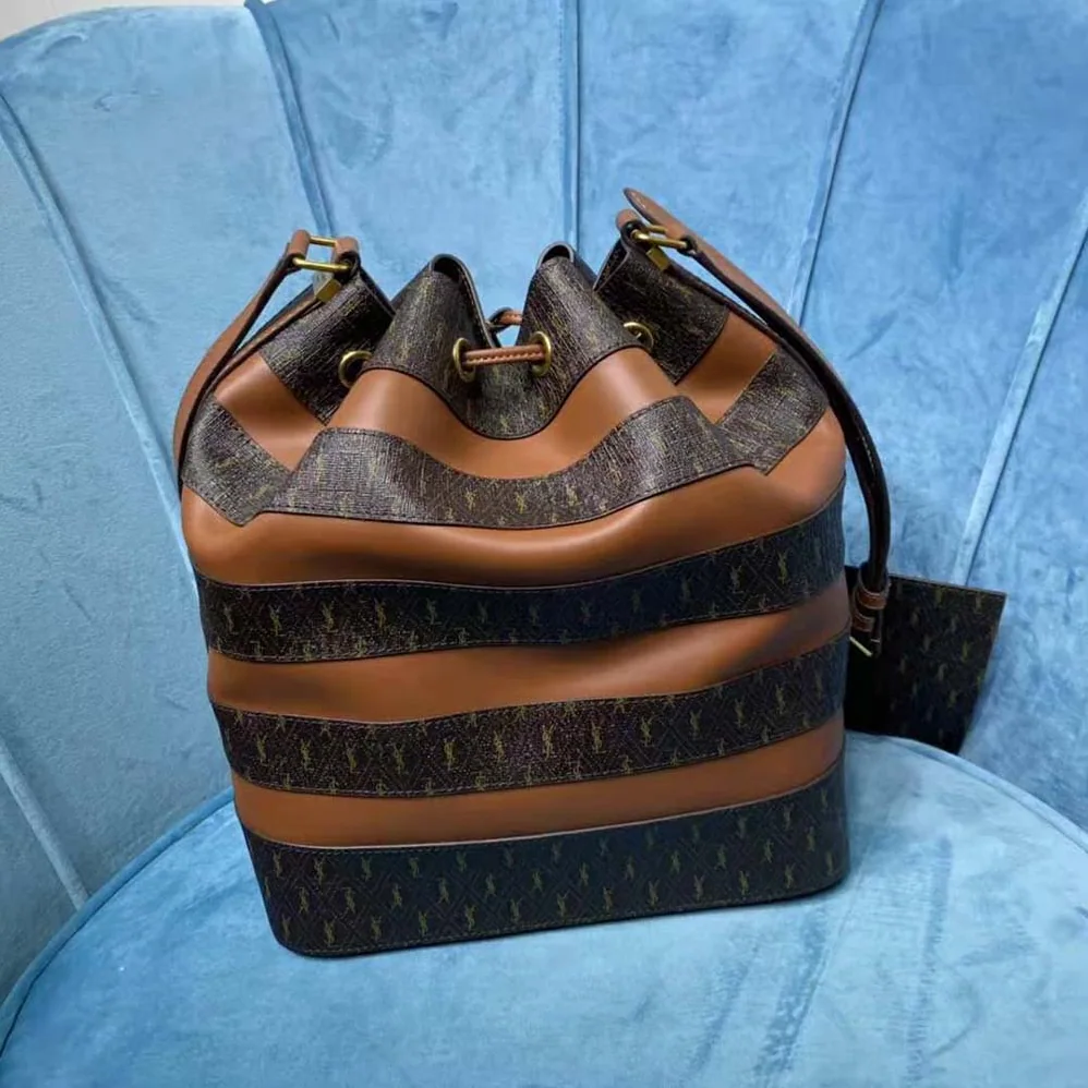 Saint Laurent YSL LE Monogramme Bucket Bag in Canvas and Smooth Leather for Women