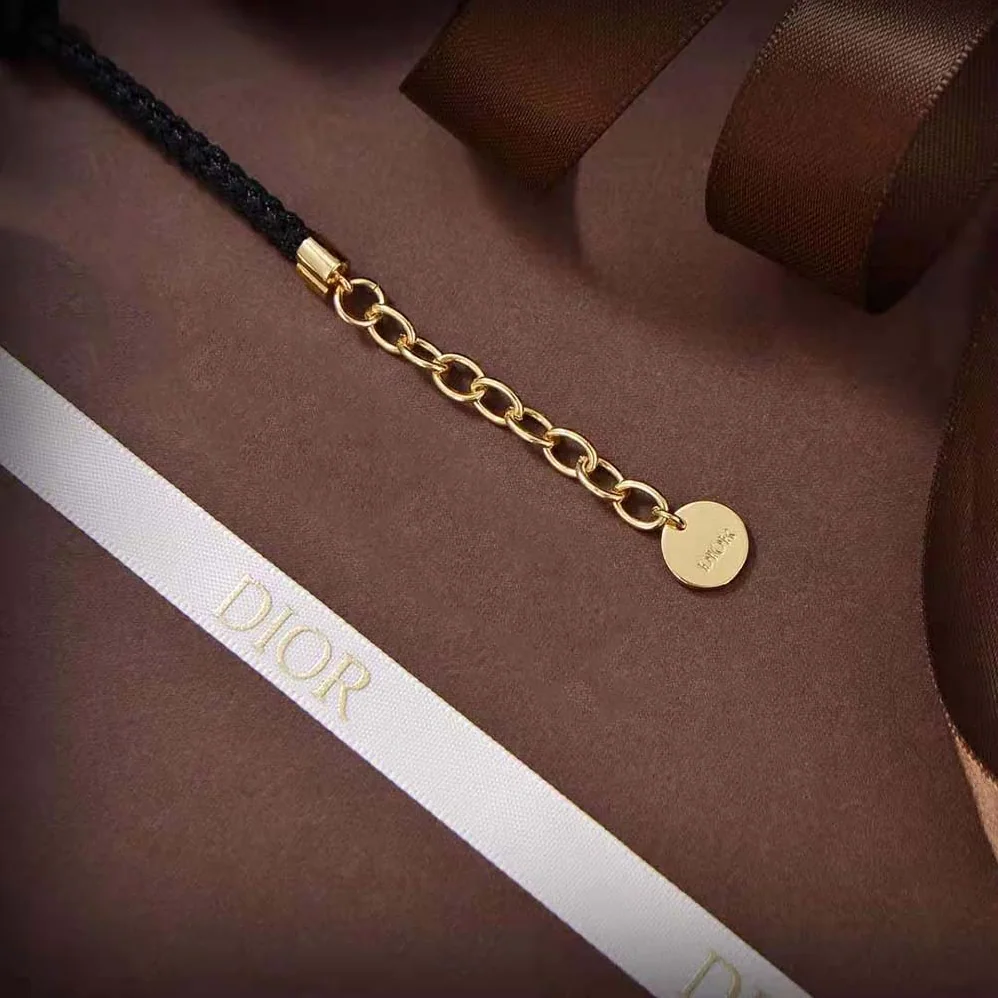Dior CD Navy Bracelet Gold-Finish Metal with Black Cotton and White Resin Pearls for Women Dior CD Navy Bracelet Gold-Finish Metal with Black Cotton and White Resin Pearls for Women