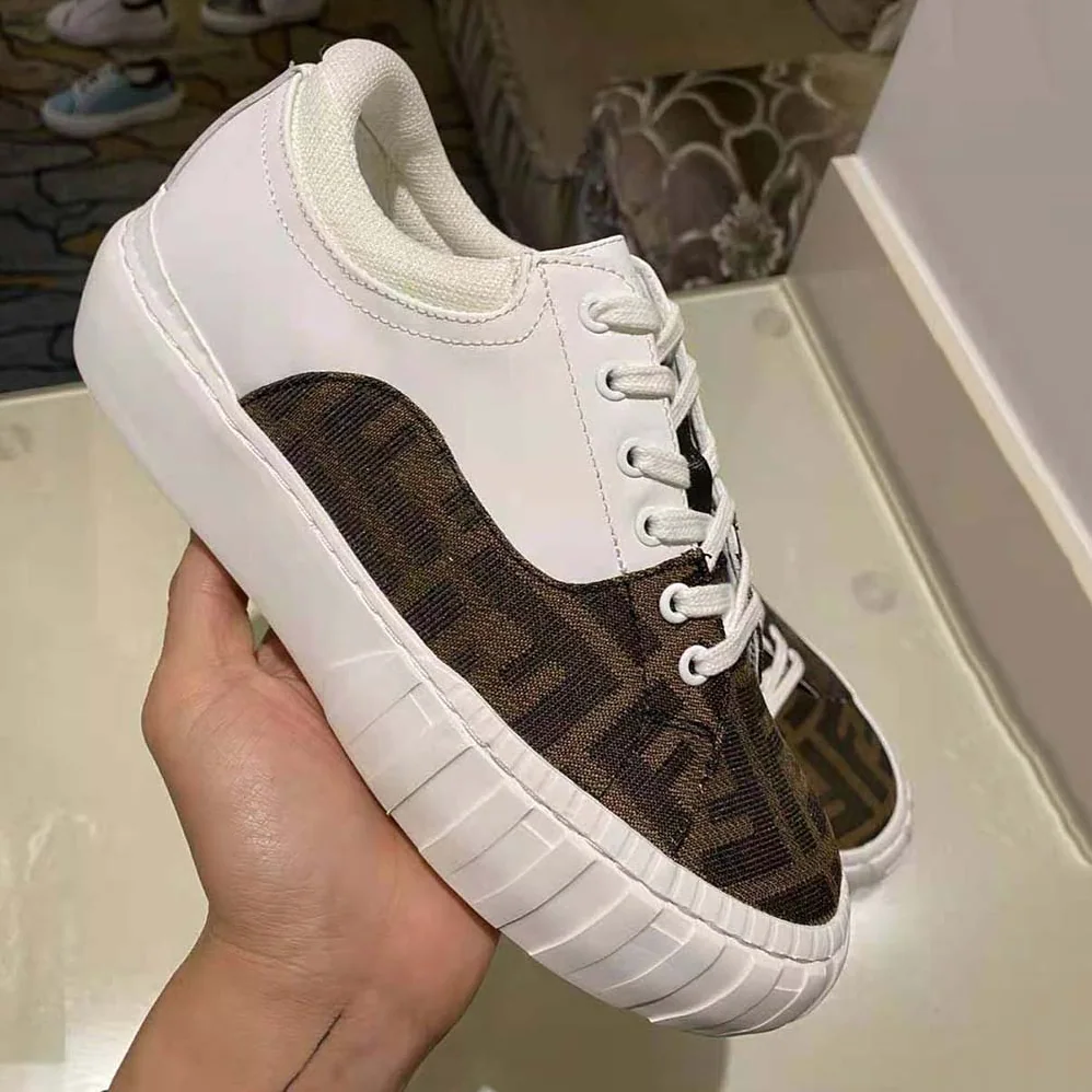 Fendi Sneakers Brown Fabric Low-Tops for Women in White