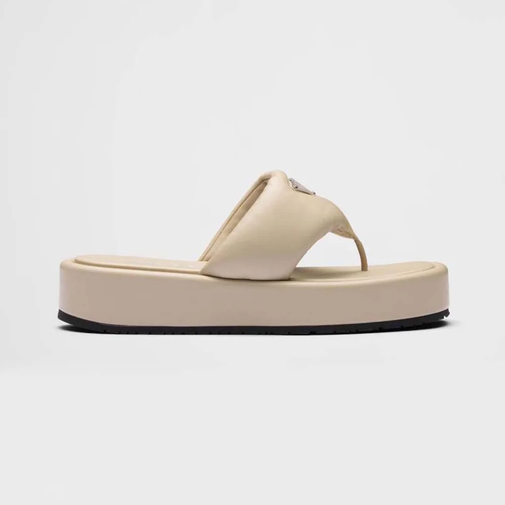 Prada Soft Padded Nappa Leather Thong Wedge Sandals for Women