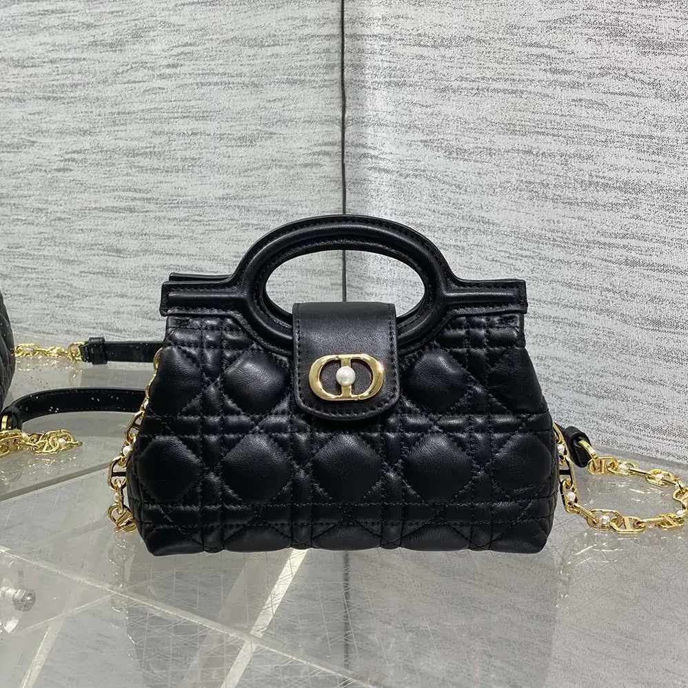 Dior Dior Jolie Top Handle Mini Bag Black Cannage Lambskin for Women