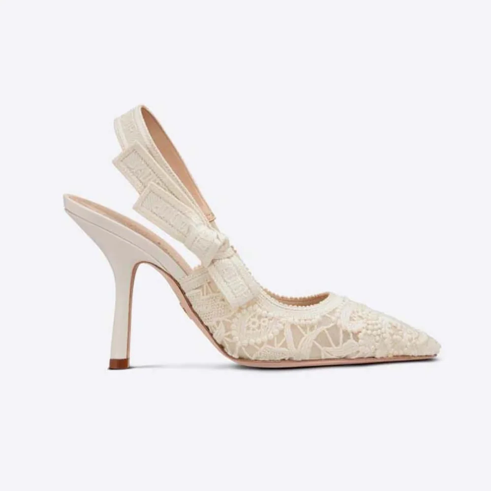 Dior J Adior Slingback Pump White Macramé Embroidered Cotton for Women Dior J Adior Slingback Pump White Macramé Embroidered Cotton for Women