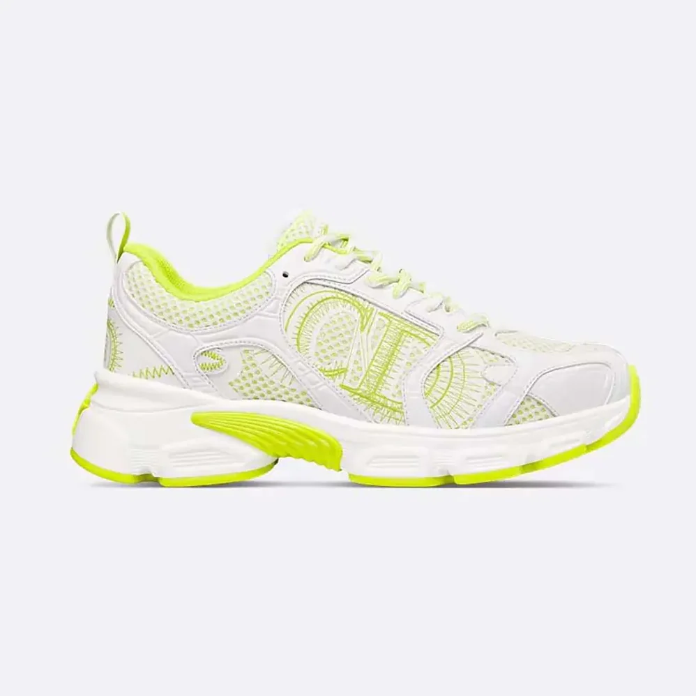 Dior Chrono Sneaker White and Lime Green Mesh with Leather for Unisex in Effect Panels Dior Chrono Sneaker White and Lime Green Mesh with Leather for Unisex in Effect Panels