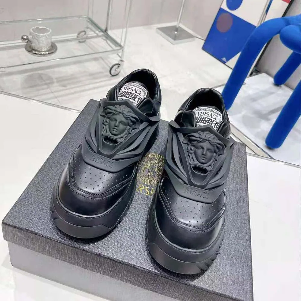 Versace Odissea Sneakers are Set on Rubber Soles with Perforated Toe Caps for Unisex in Black Versace Odissea Sneakers are Set on Rubber Soles with Perforated Toe Caps for Unisex in Black