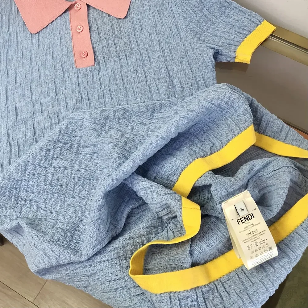 Fendi Blue FF Cotton and Silk Dress for Women Fendi Blue FF Cotton and Silk Dress for Women