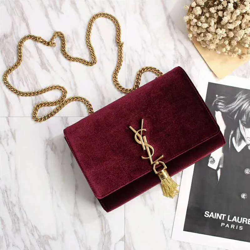 Saint Laurent YSL Kate Small with Tassel Velvet for Women in Maroon Saint Laurent YSL Kate Small with Tassel Velvet for Women in Maroon