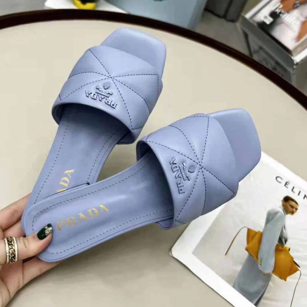Prada Quilted Nappa Leather Sabots for Women in Blue